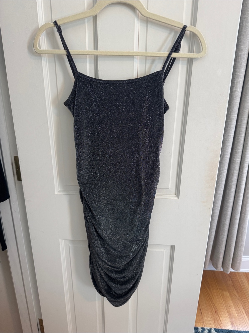Katie J NYC juniors Glittery Black Sleeveless Ruched Mini Dress